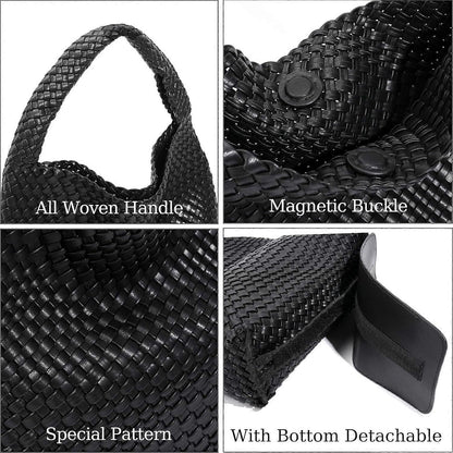 Woven Tote Bag for Women Soft Leather Handbag with Pocket V1263-JX-3500