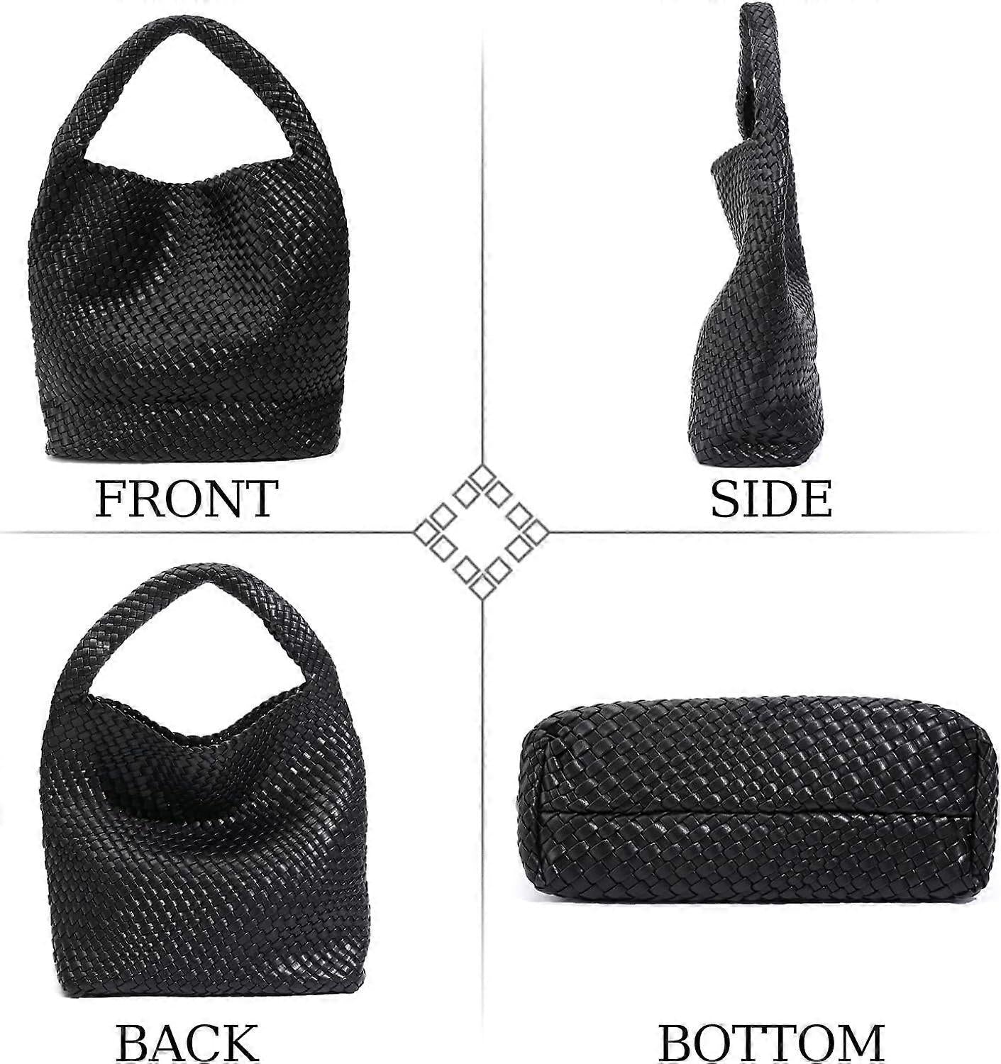 Woven Tote Bag for Women Soft Leather Handbag with Pocket V1263-JX-3500