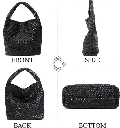 Woven Tote Bag for Women Soft Leather Handbag with Pocket V1263-JX-3500