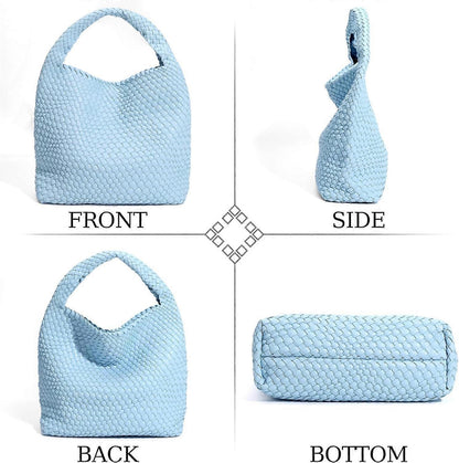 Woven Tote Bag for Women Soft Leather Handbag with Pocket V1263-JX-3501