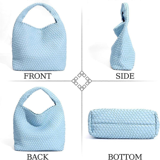 Woven Tote Bag for Women Soft Leather Handbag with Pocket V1263-JX-3501