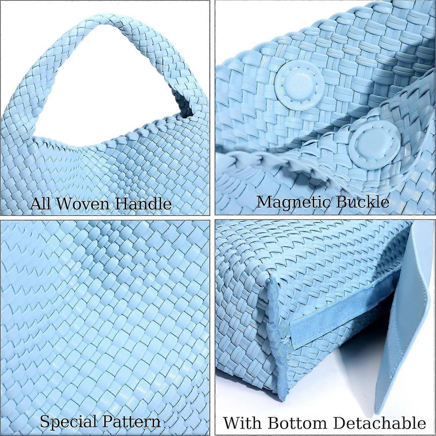 Woven Tote Bag for Women Soft Leather Handbag with Pocket V1263-JX-3501