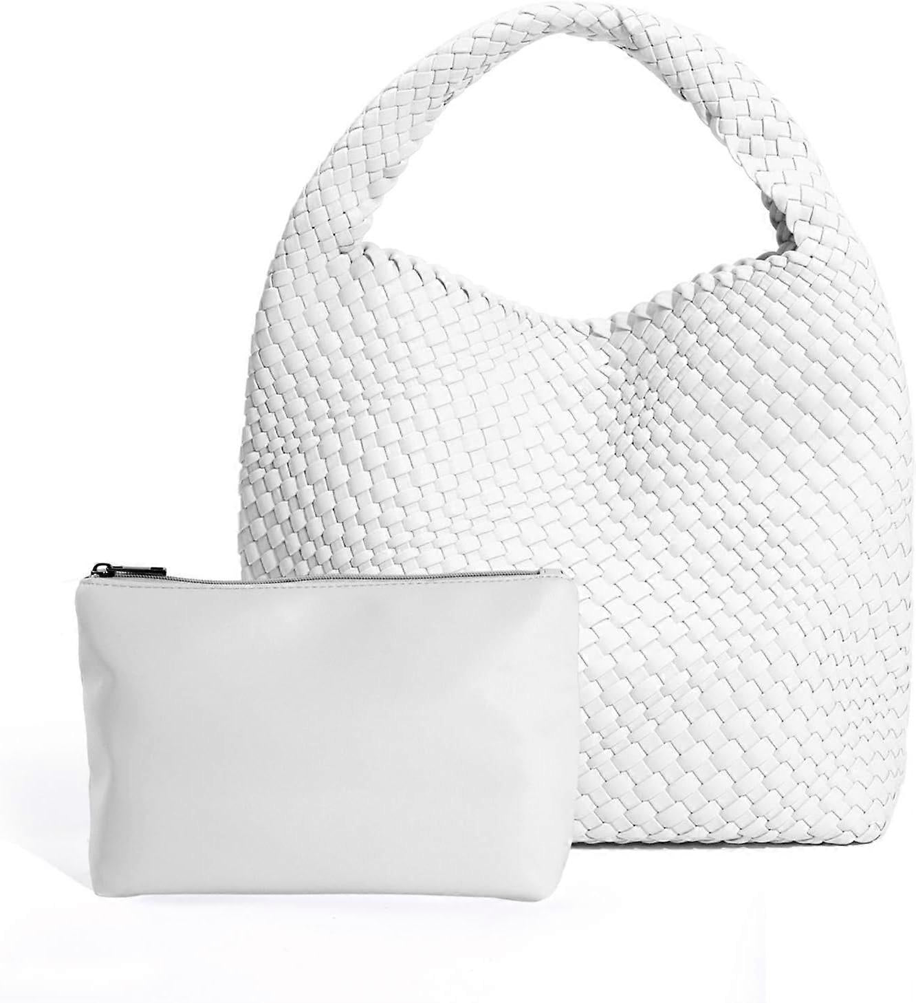 Woven Tote Bag for Women Soft Leather Handbag with Pocket V1263-JX-3502