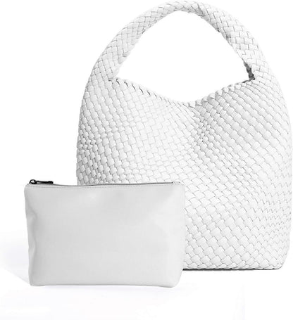 Woven Tote Bag for Women Soft Leather Handbag with Pocket V1263-JX-3502