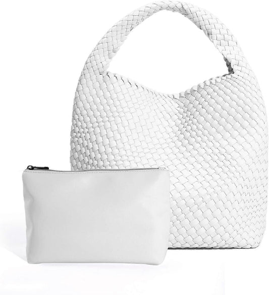 Woven Tote Bag for Women Soft Leather Handbag with Pocket V1263-JX-3502
