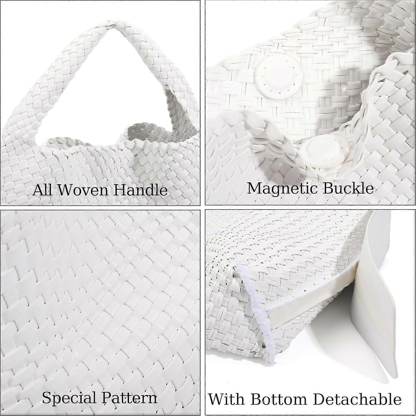 Woven Tote Bag for Women Soft Leather Handbag with Pocket V1263-JX-3502