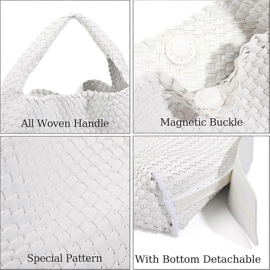Woven Tote Bag for Women Soft Leather Handbag with Pocket V1263-JX-3502