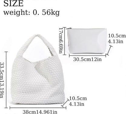 Woven Tote Bag for Women Soft Leather Handbag with Pocket V1263-JX-3502