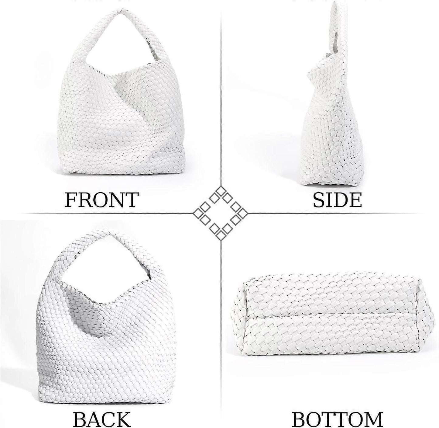 Woven Tote Bag for Women Soft Leather Handbag with Pocket V1263-JX-3502