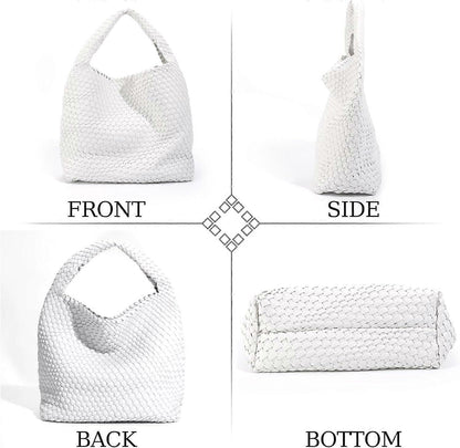Woven Tote Bag for Women Soft Leather Handbag with Pocket V1263-JX-3502