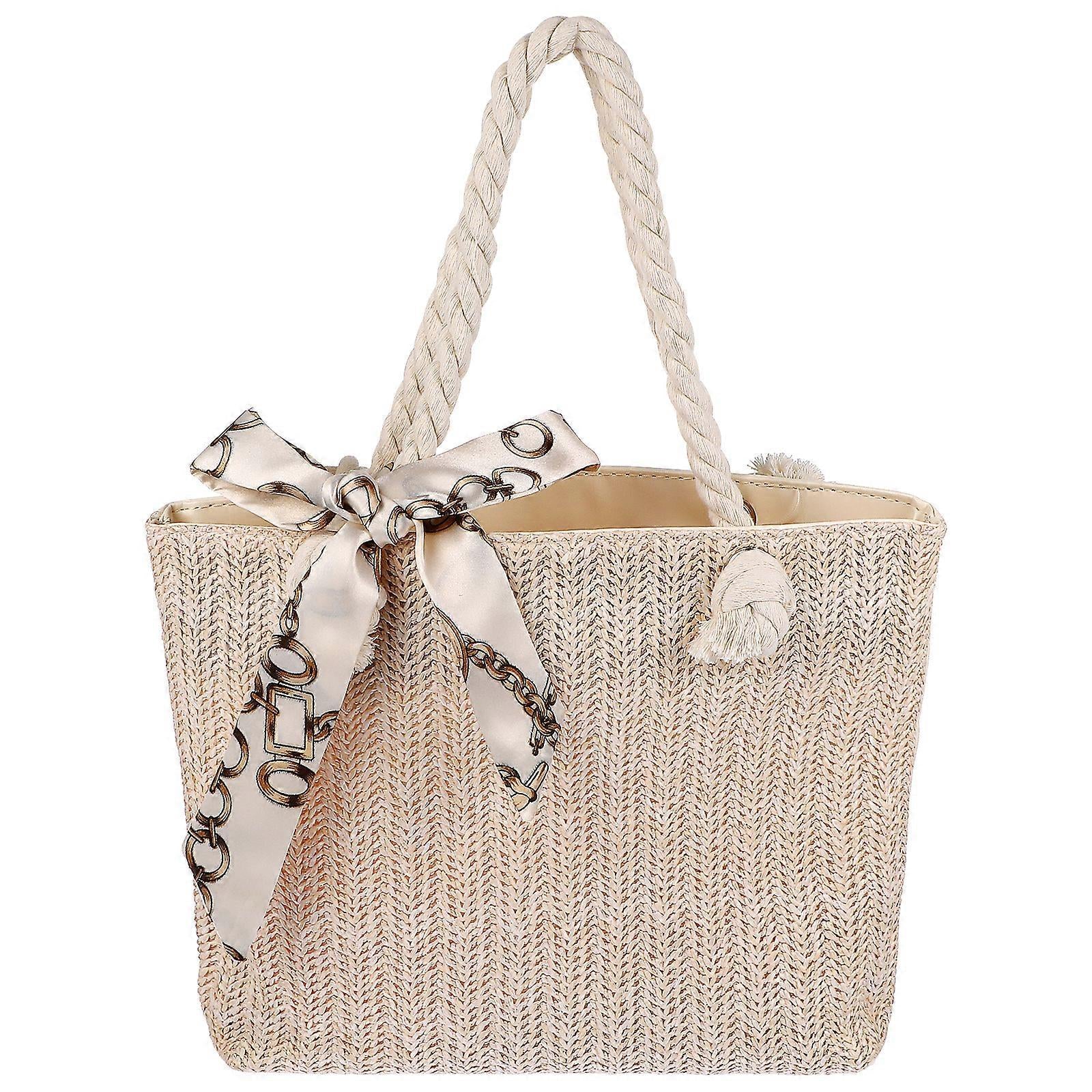 Women's Woven Tote Bag Large Beach Handbag Beige Woven Tote V1263-JX-3504