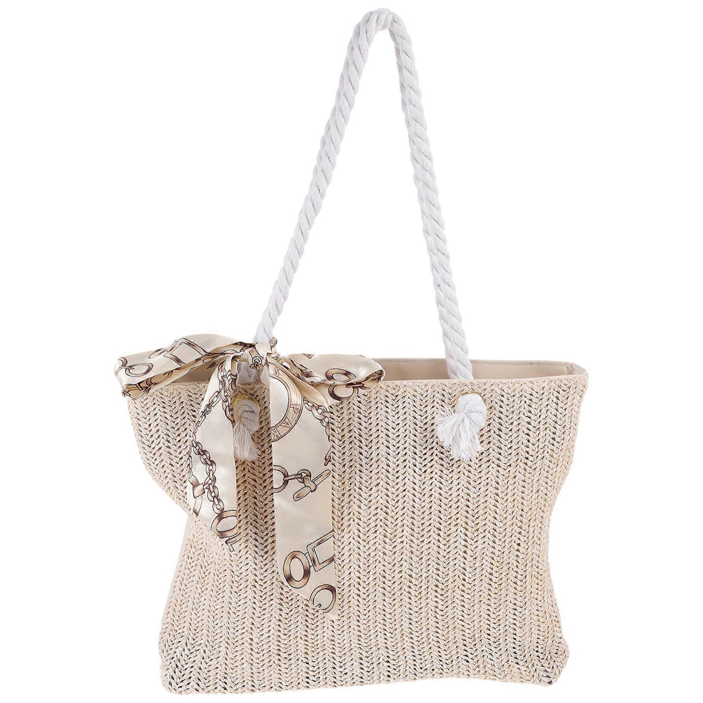 Women's Woven Tote Bag Large Beach Handbag Beige Woven Tote V1263-JX-3504