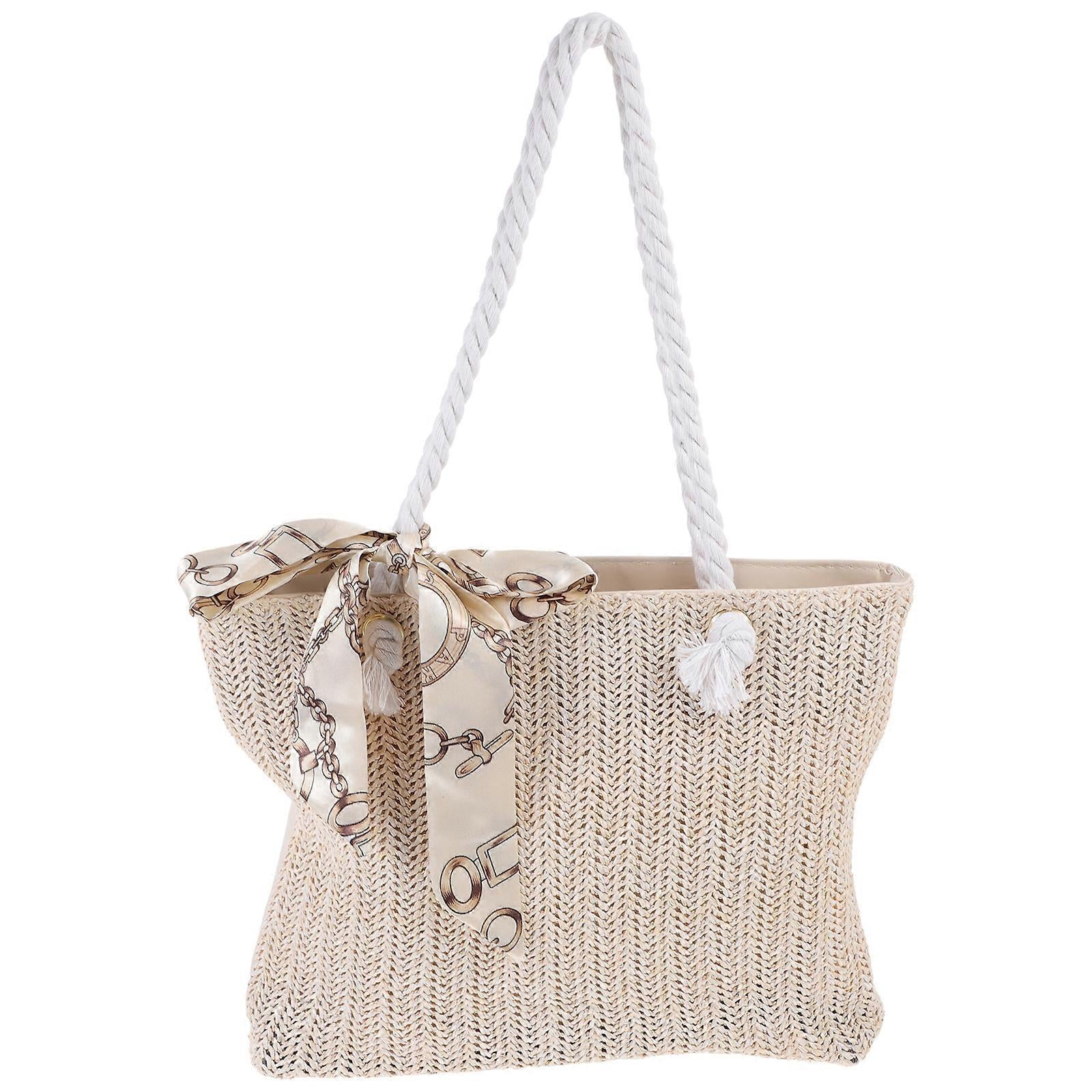 Women's Woven Tote Bag Large Beach Handbag Beige Woven Tote V1263-JX-3504