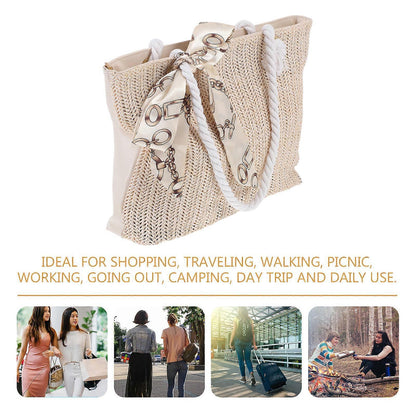 Women's Woven Tote Bag Large Beach Handbag Beige Woven Tote V1263-JX-3504
