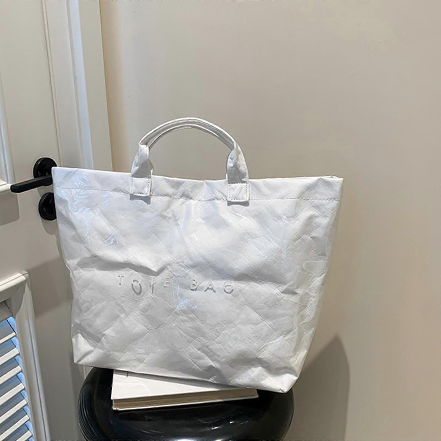 PVC Tote Bag for Women Large Fashion Solid Color Letter Print Tote V1263-JX-3505