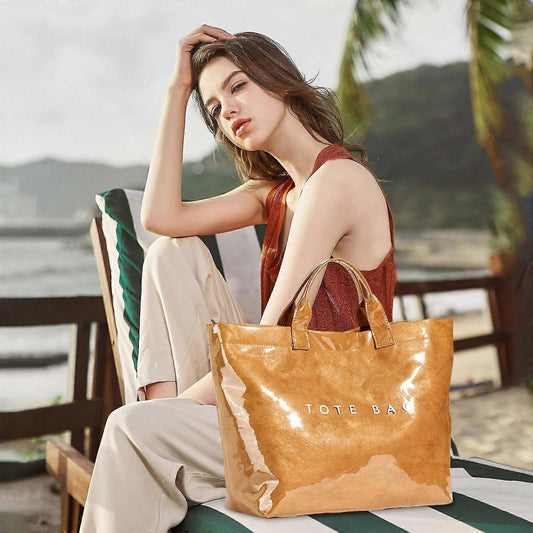 PVC Tote Bag for Women Large Fashion Solid Color Letter Print Tote V1263-JX-3506