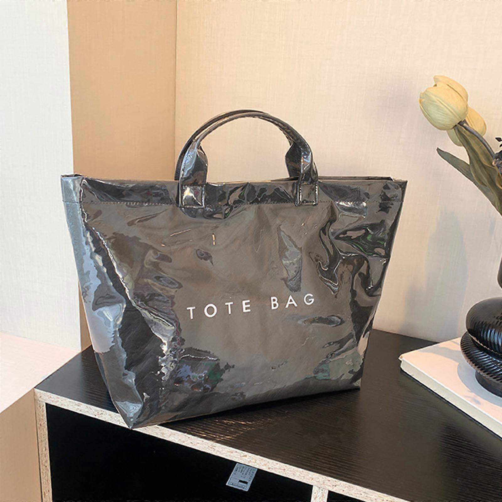 PVC Tote Bag for Women Large Fashion Solid Color Letter Print Tote V1263-JX-3507