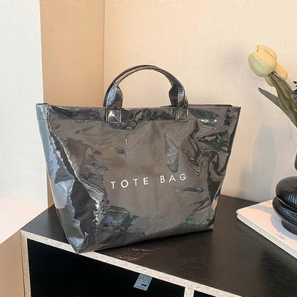 PVC Tote Bag for Women Large Fashion Solid Color Letter Print Tote V1263-JX-3507