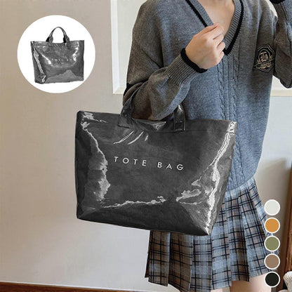 PVC Tote Bag for Women Large Fashion Solid Color Letter Print Tote V1263-JX-3507