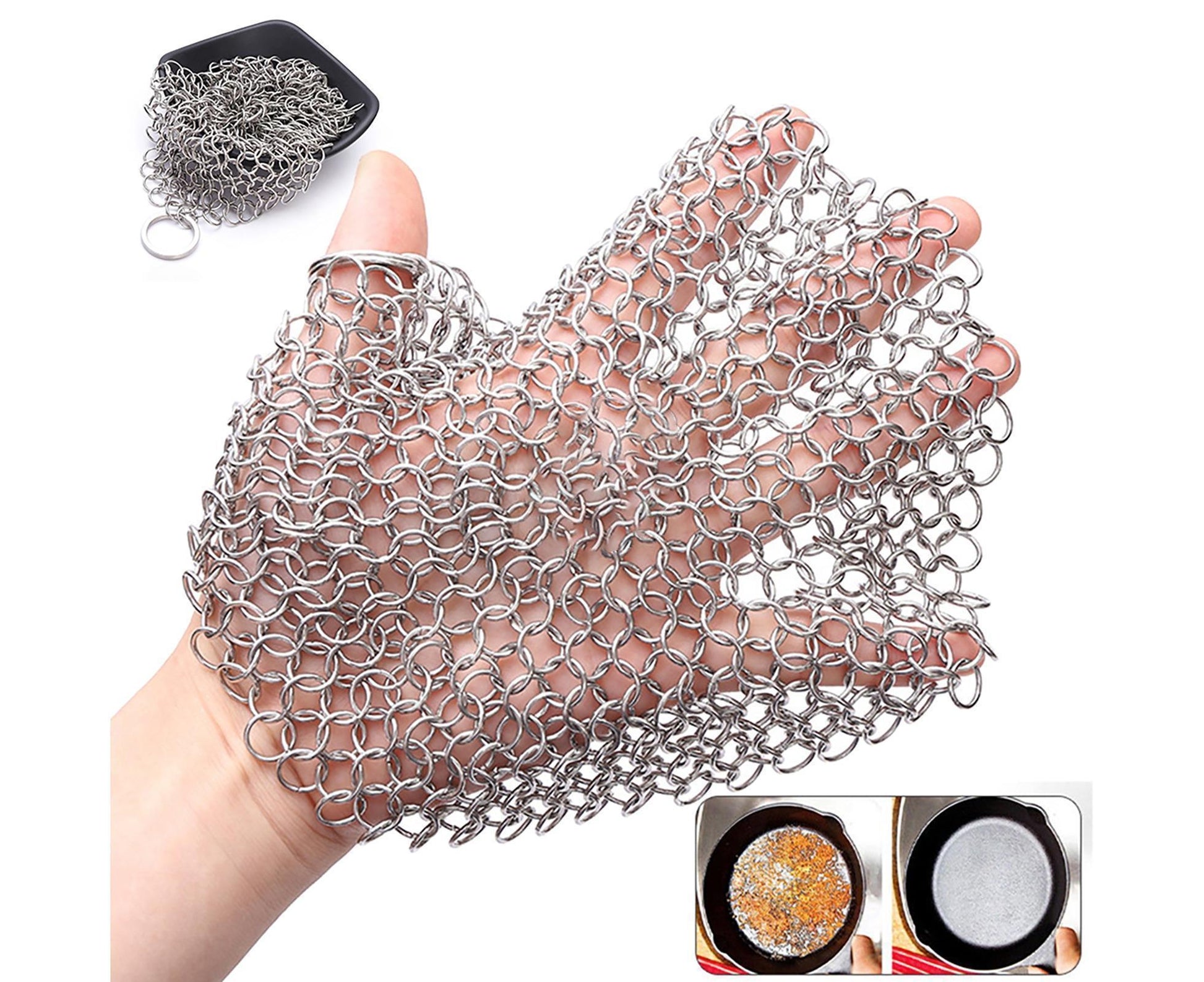 Stainless Steel Cast Iron Skillet Cleaner Chainmail Scrubber-6inch V1263-JX-352