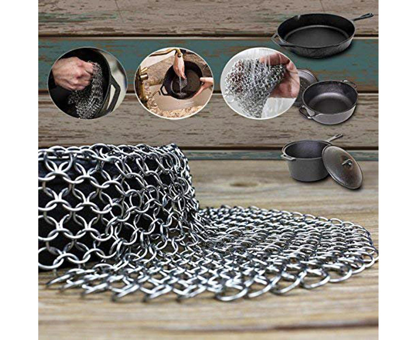Stainless Steel Cast Iron Skillet Cleaner Chainmail Scrubber-6inch V1263-JX-352