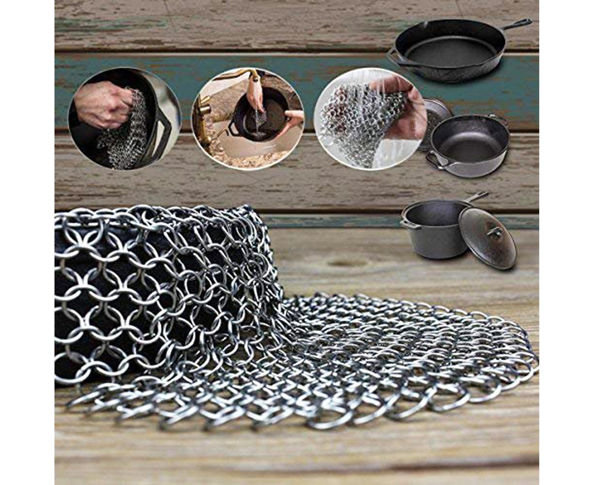 Stainless Steel Cast Iron Skillet Cleaner Chainmail Scrubber-6inch V1263-JX-352