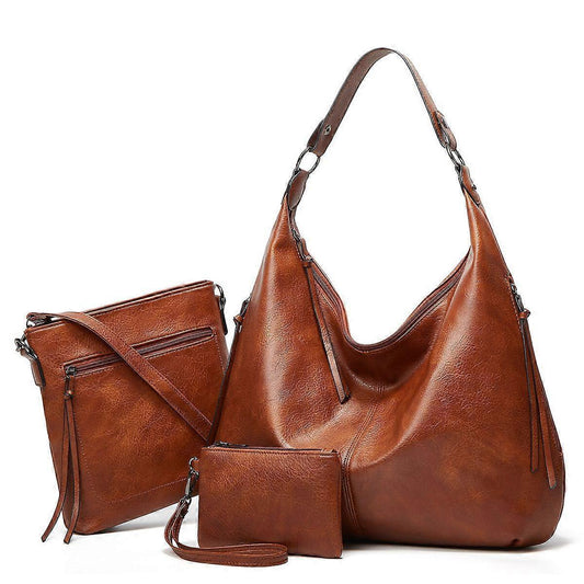 Women's Soft Leather Tote Bags 3pcs Fashion Handbag Wallet Shoulder Purse Set V1263-JX-3524