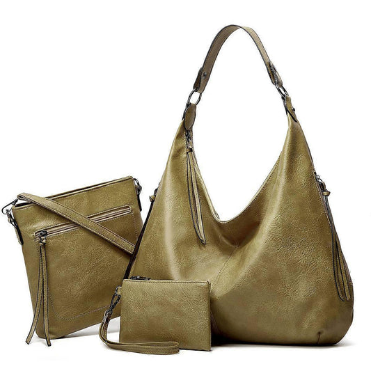 Women's Soft Leather Tote Bags 3pcs Fashion Handbag Wallet Shoulder Purse Set V1263-JX-3525