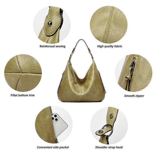Women's Soft Leather Tote Bags 3pcs Fashion Handbag Wallet Shoulder Purse Set V1263-JX-3525