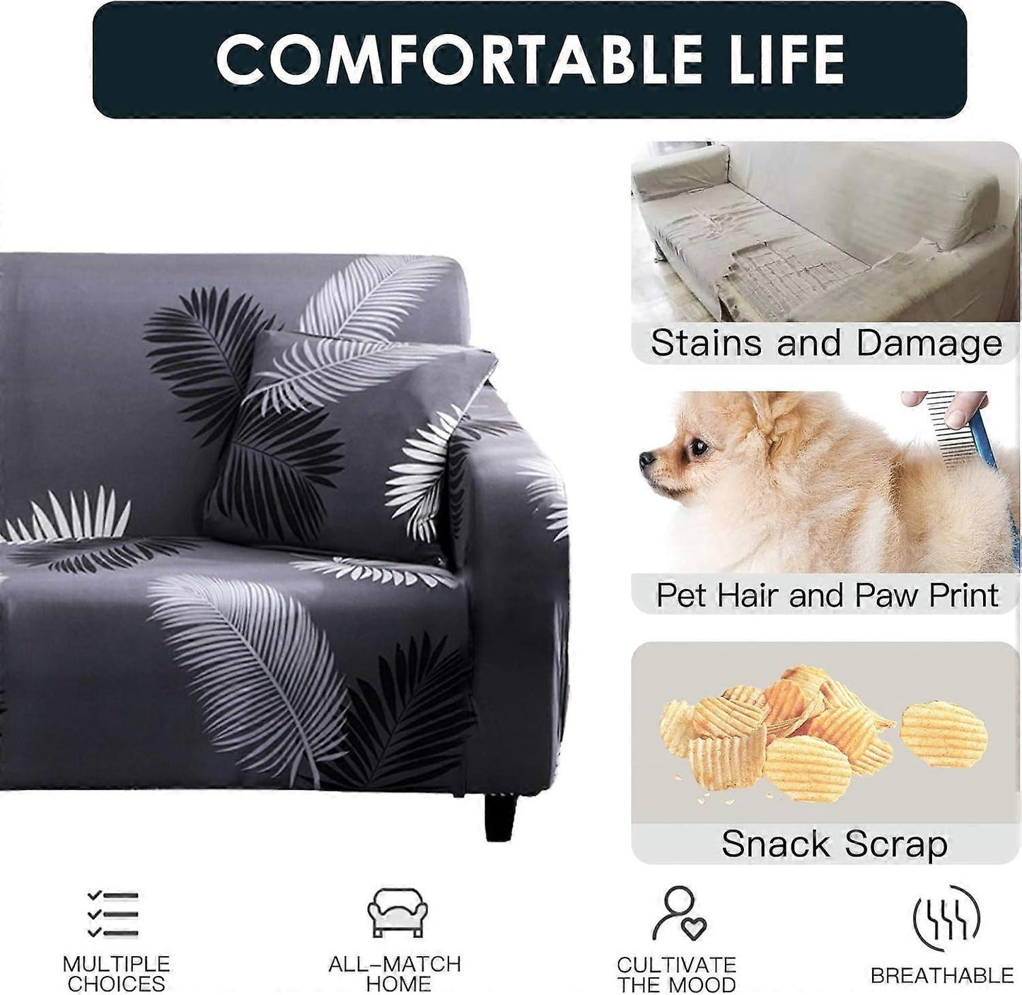 3 Seater Sofa Cover with Armrests and 1 Cushion Cover Stretch Protector V1263-JX-3534