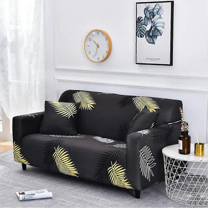 3 Seater Stretch Sofa Cover with Armrests Gold Leaf Print Design 185-230cm V1263-JX-3535