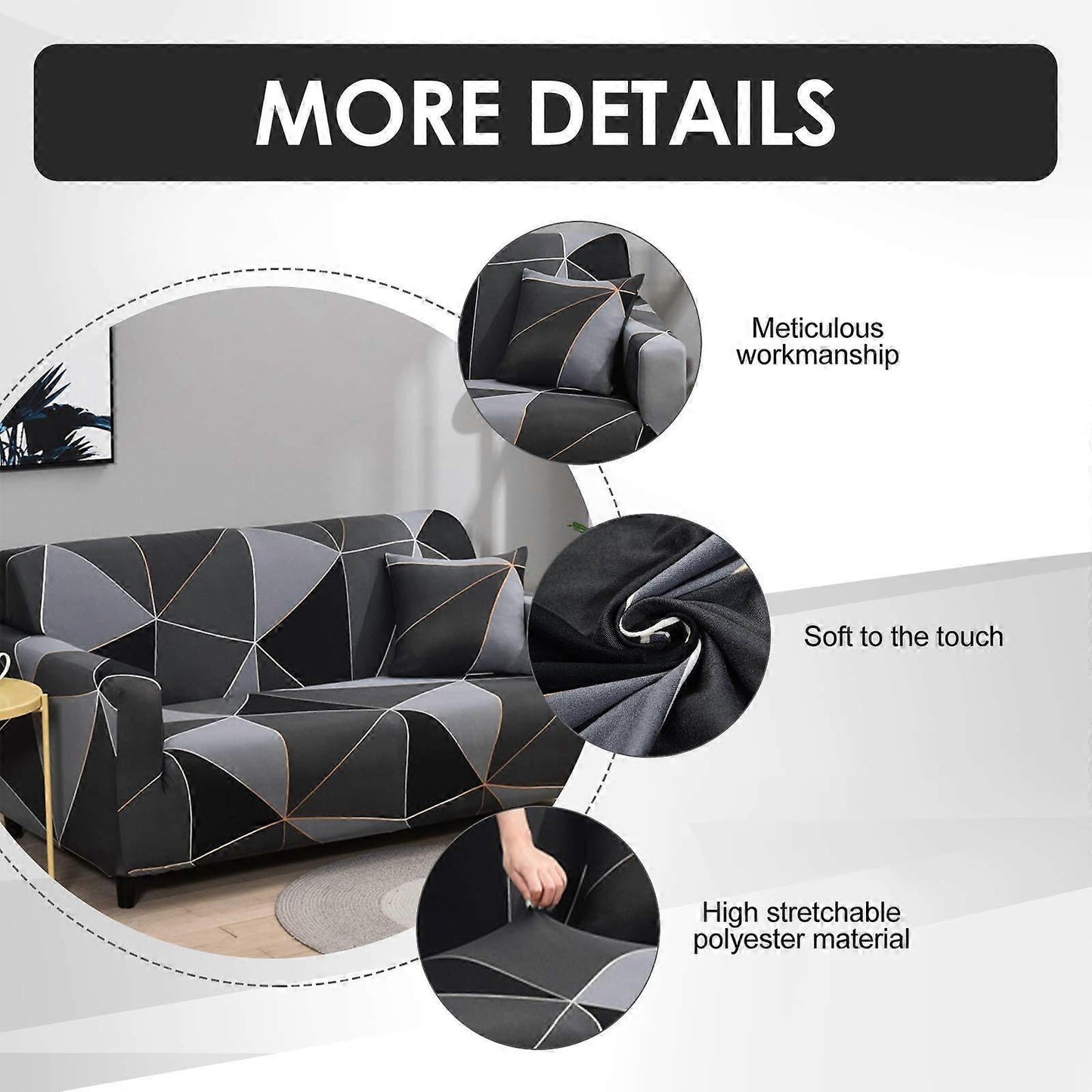 3 Seater Elastic Sofa Cover Stretch Couch Slipcover 190-230cm V1263-JX-3538