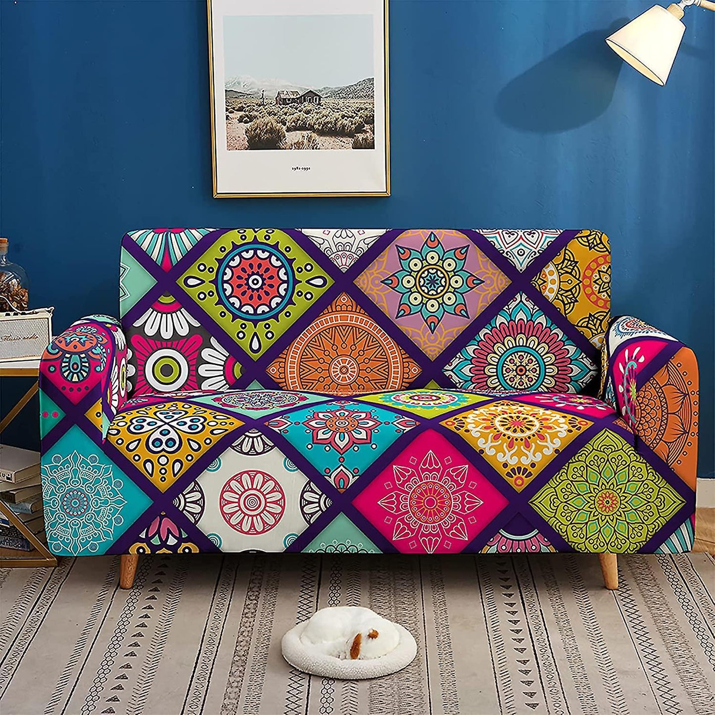 Retro Stretch Sofa Cover L-Shape Couch Protector 2 Seater Armchair Slipcover V1263-JX-3544