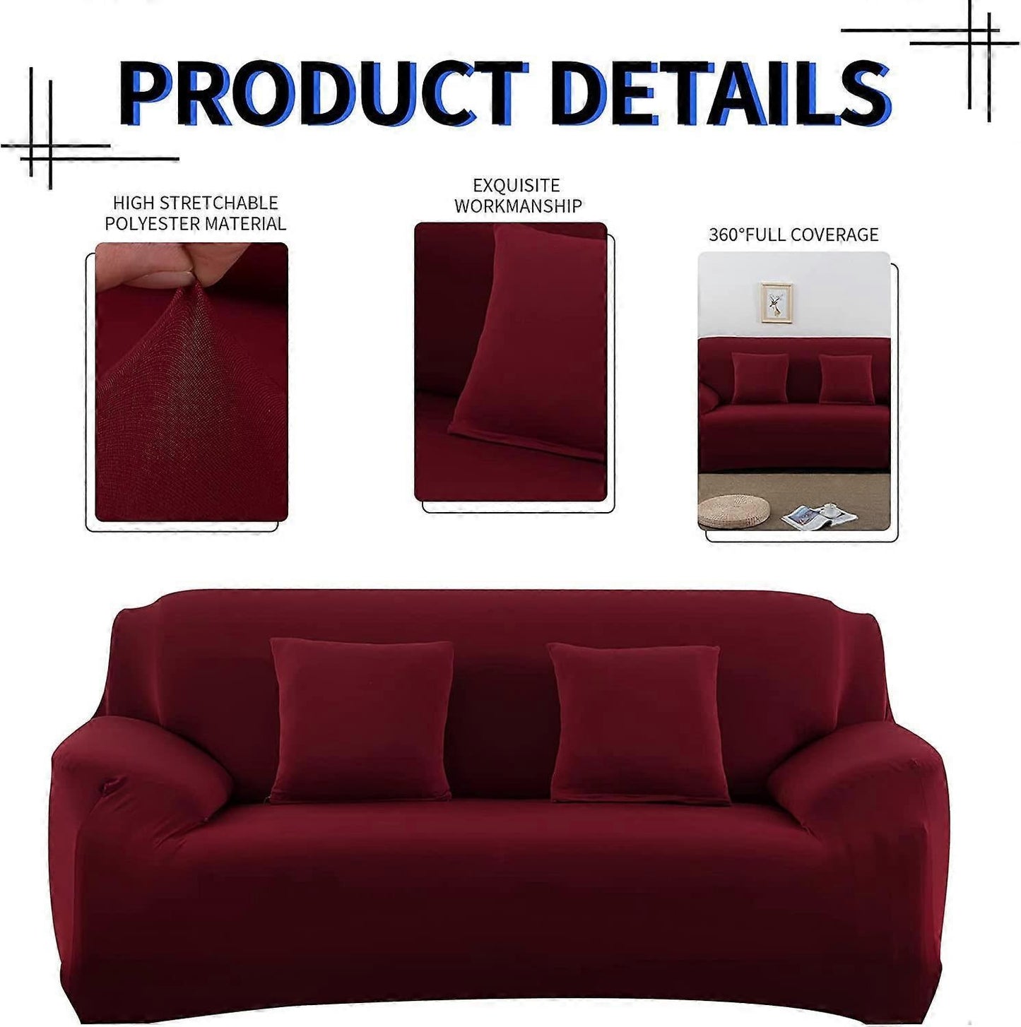 2 Seater Square Stretch Sofa Cover with Armrests and Cushion Covers V1263-JX-3560