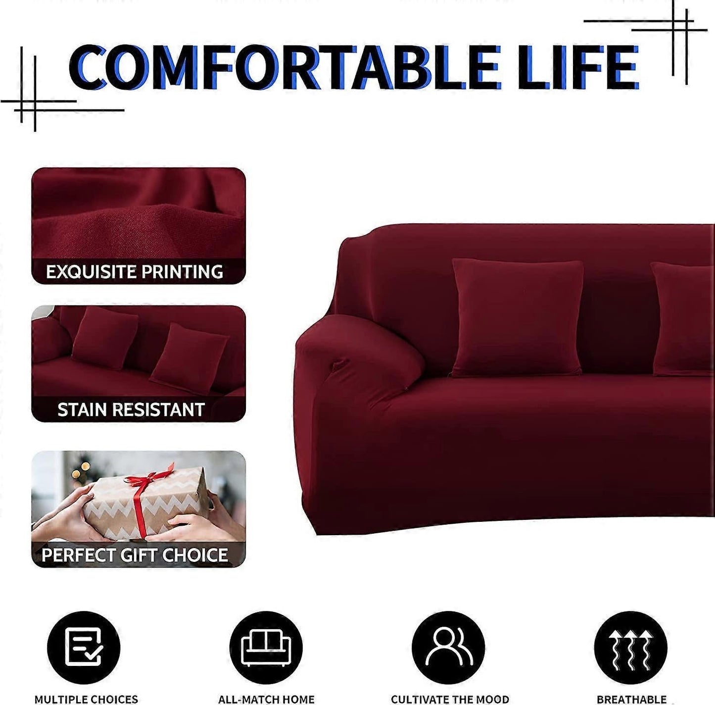 2 Seater Square Stretch Sofa Cover with Armrests and Cushion Covers V1263-JX-3560