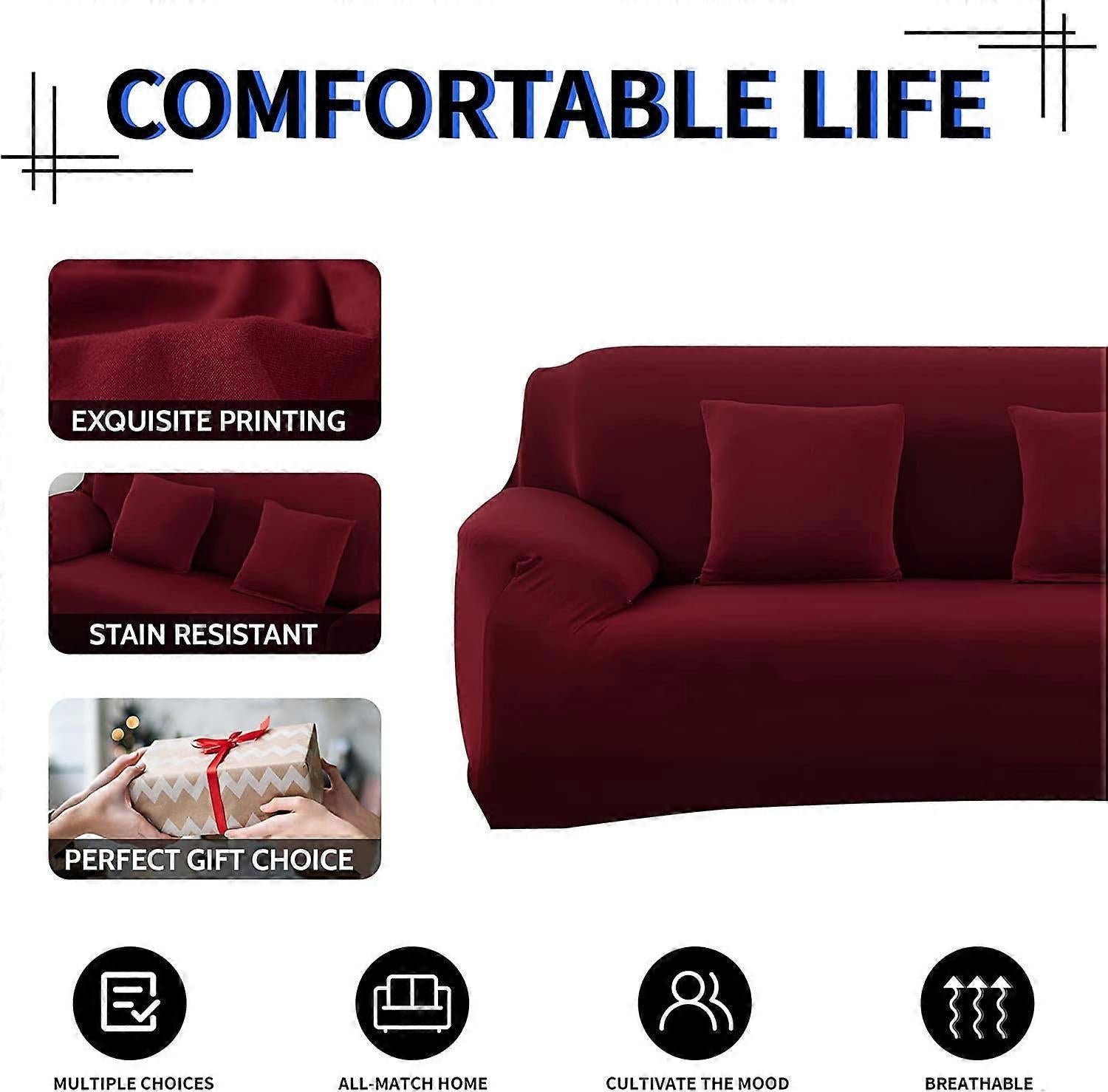 2 Seater Square Stretch Sofa Cover with Armrests and Cushion Covers V1263-JX-3560