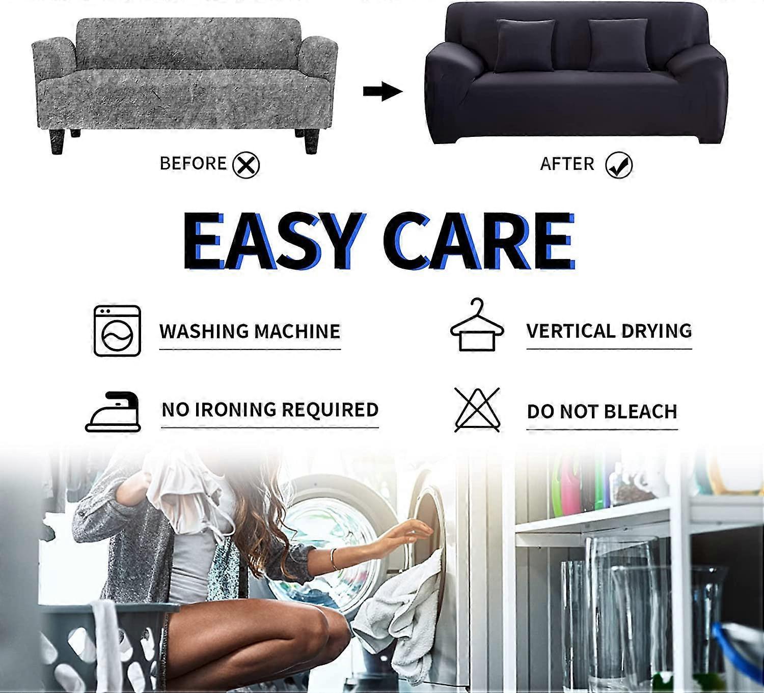 2 Seater Square Stretch Sofa Cover with Armrests and Cushion Covers V1263-JX-3560