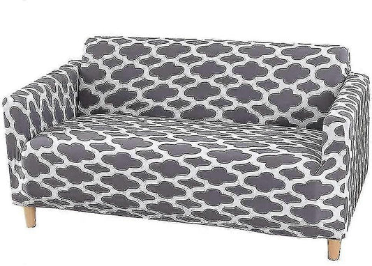 2 Seater Printed Stretch Sofa Cover Furniture Protector - Grey 145-185cm V1263-JX-3561
