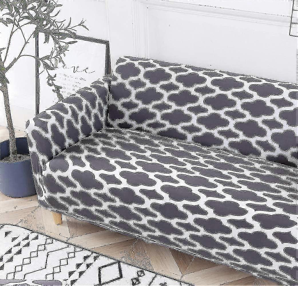 2 Seater Printed Stretch Sofa Cover Furniture Protector - Grey 145-185cm V1263-JX-3561