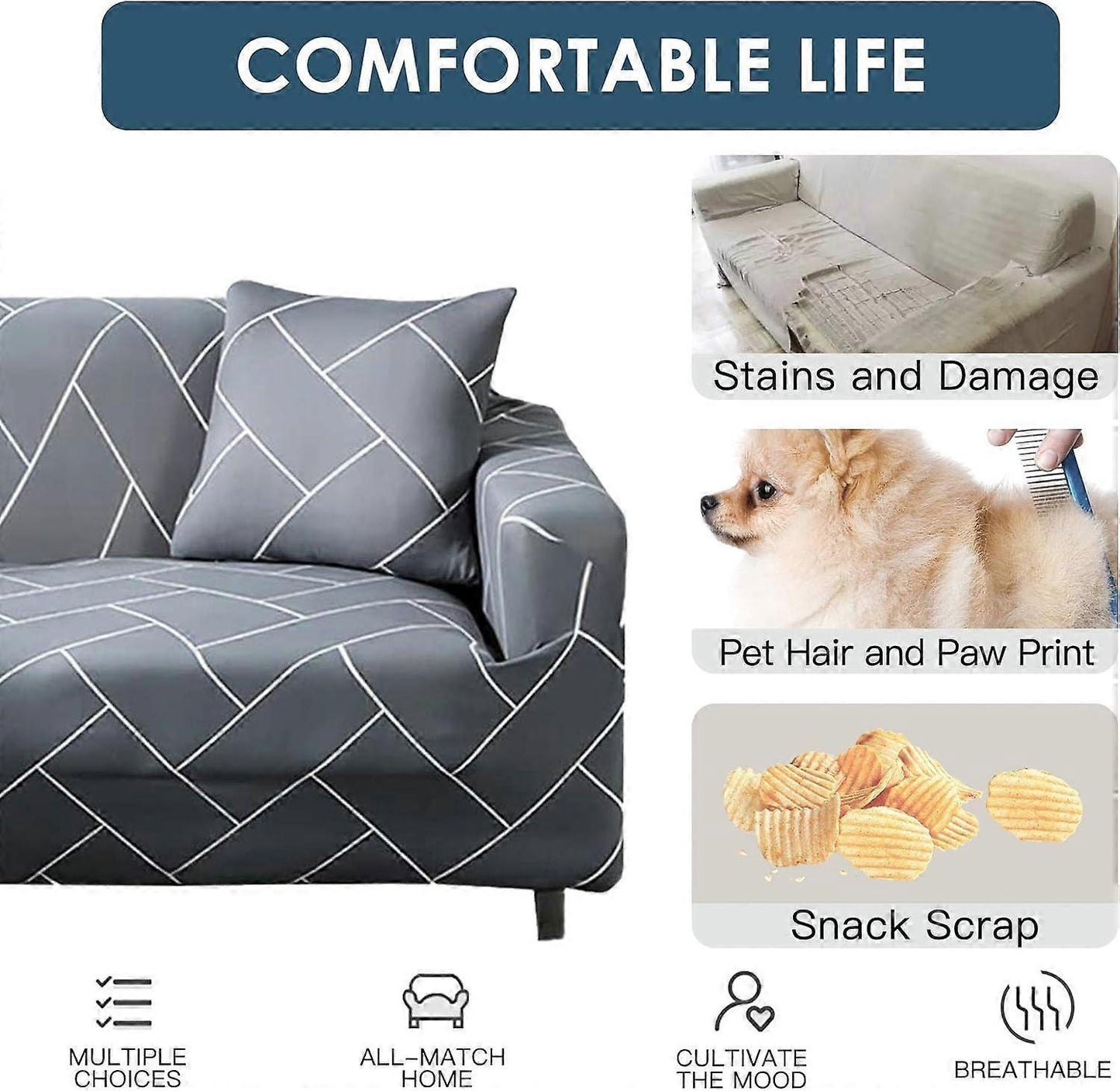 Stretch Sofa Cover 2 Seater with Armrests 110-160cm V1263-JX-3563