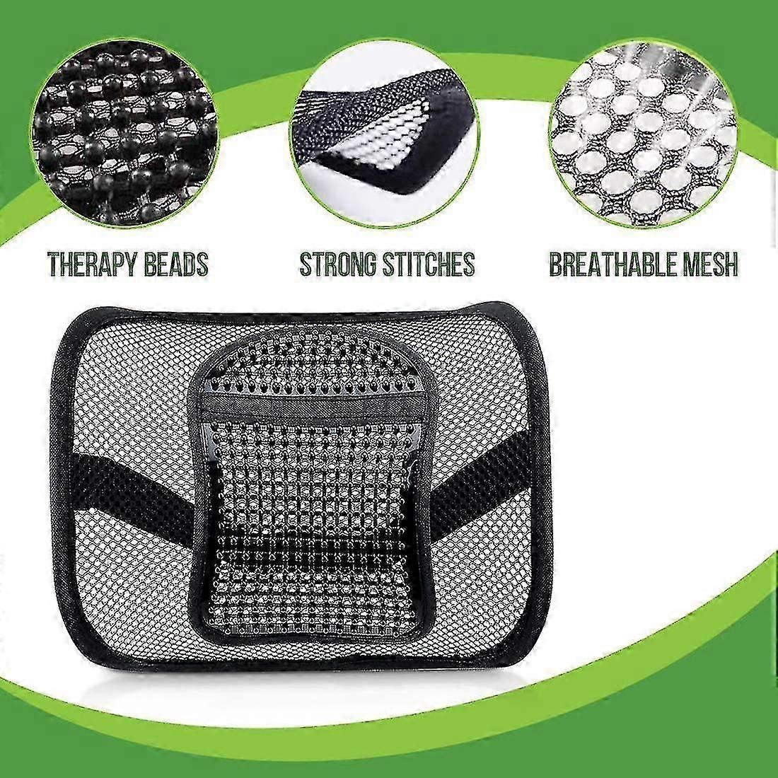 Mesh Lumbar Support - Breathable Back Cushion with Elastic Straps for Chair or Car V1263-JX-3592