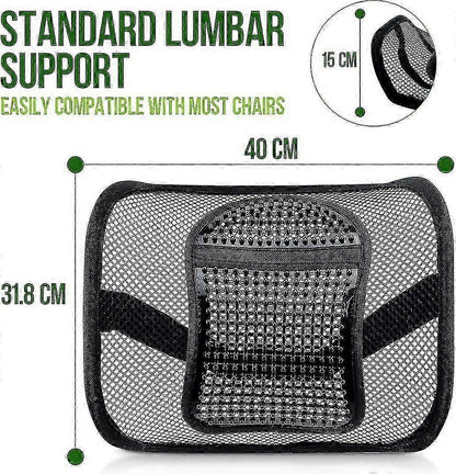 Mesh Lumbar Support - Breathable Back Cushion with Elastic Straps for Chair or Car V1263-JX-3592