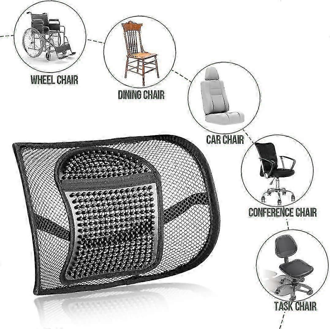 Mesh Lumbar Support - Breathable Back Cushion with Elastic Straps for Chair or Car V1263-JX-3592