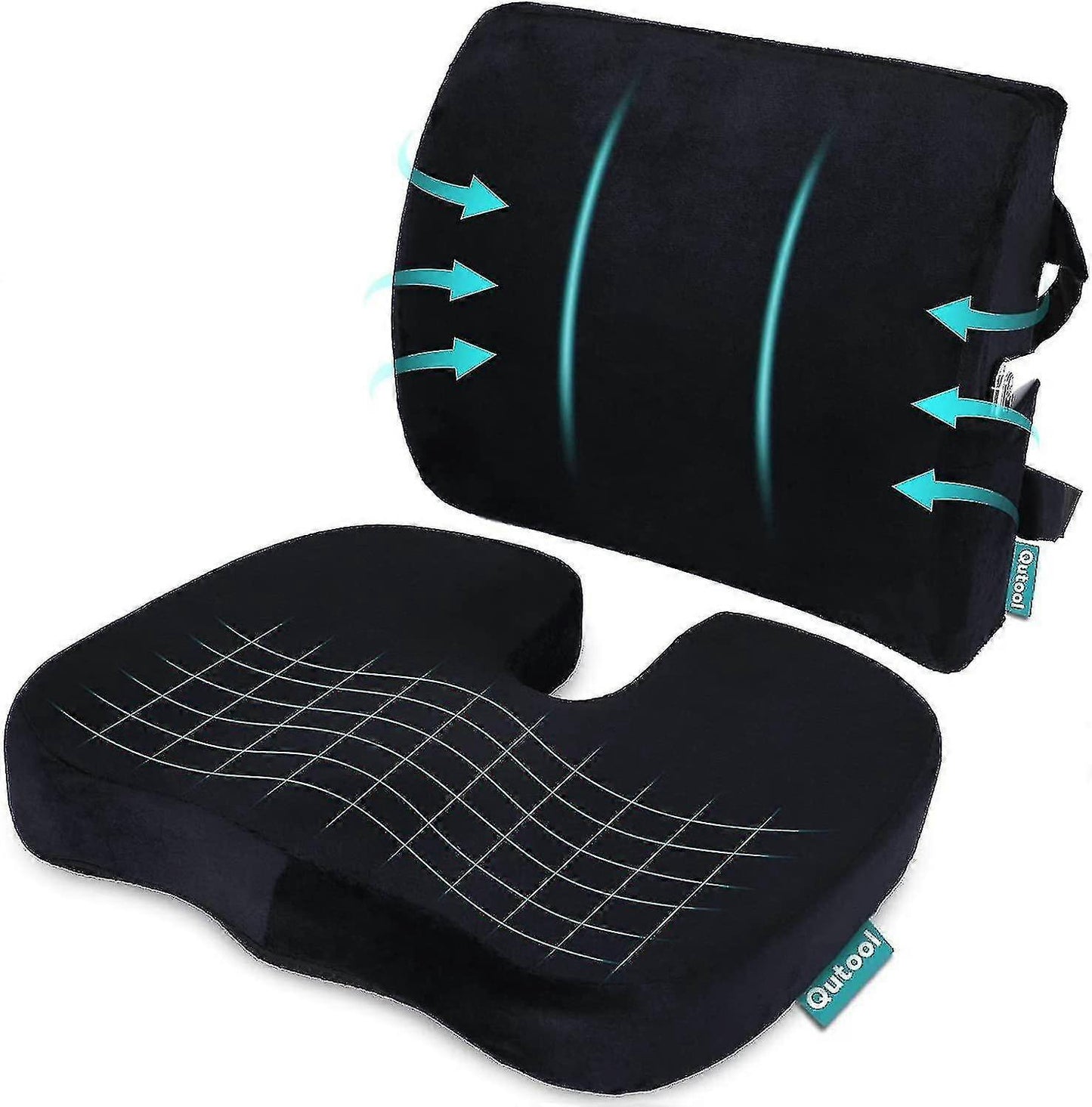 Memory Foam Seat & Back Cushion Set - Ergonomic Support for Car or Office Chairs V1263-JX-3595