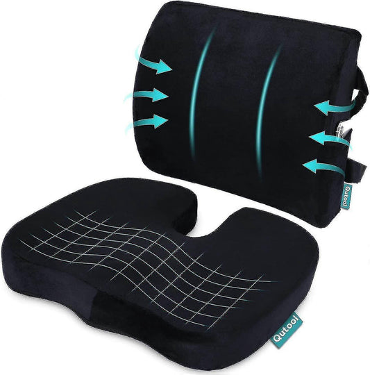 Memory Foam Seat & Back Cushion Set - Ergonomic Support for Car or Office Chairs V1263-JX-3595