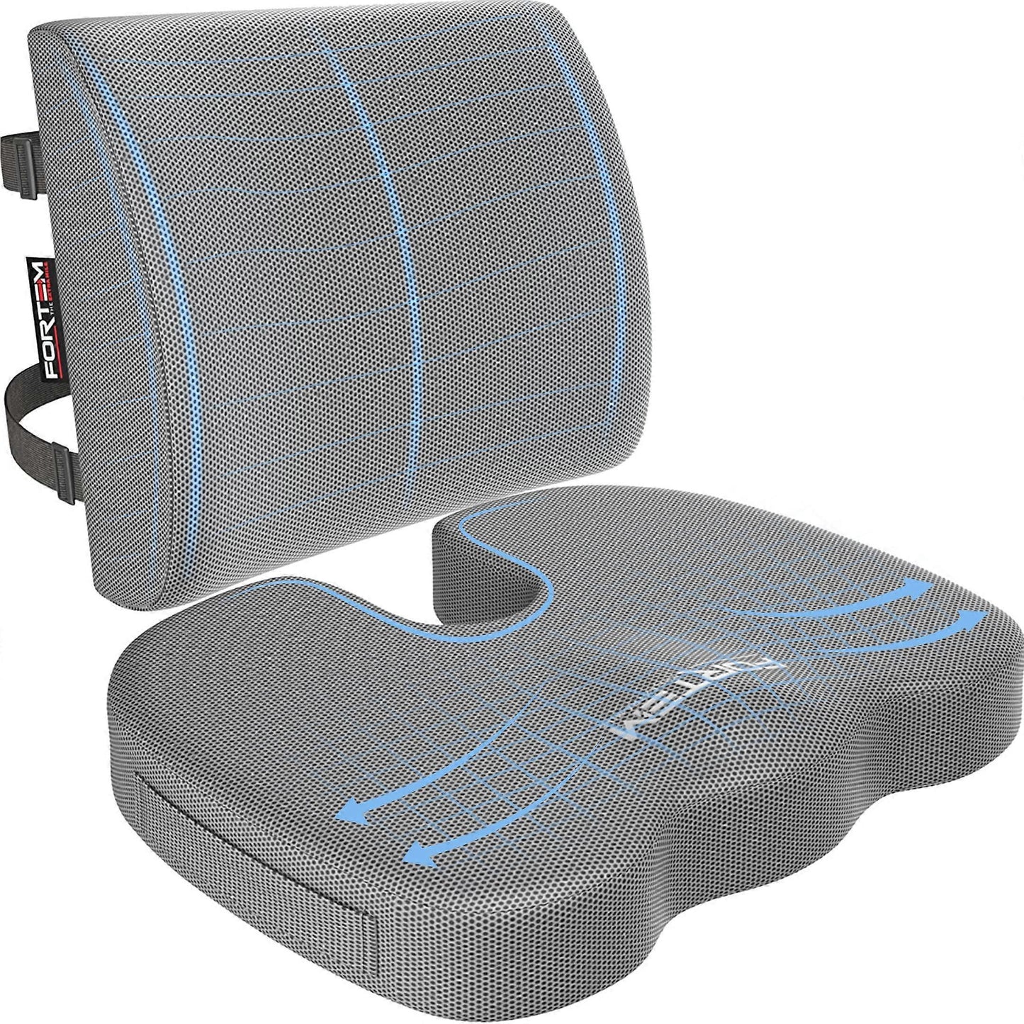 Orthopedic Seat Cushion - Memory Foam Lumbar Support for Office Chair & Car V1263-JX-3597