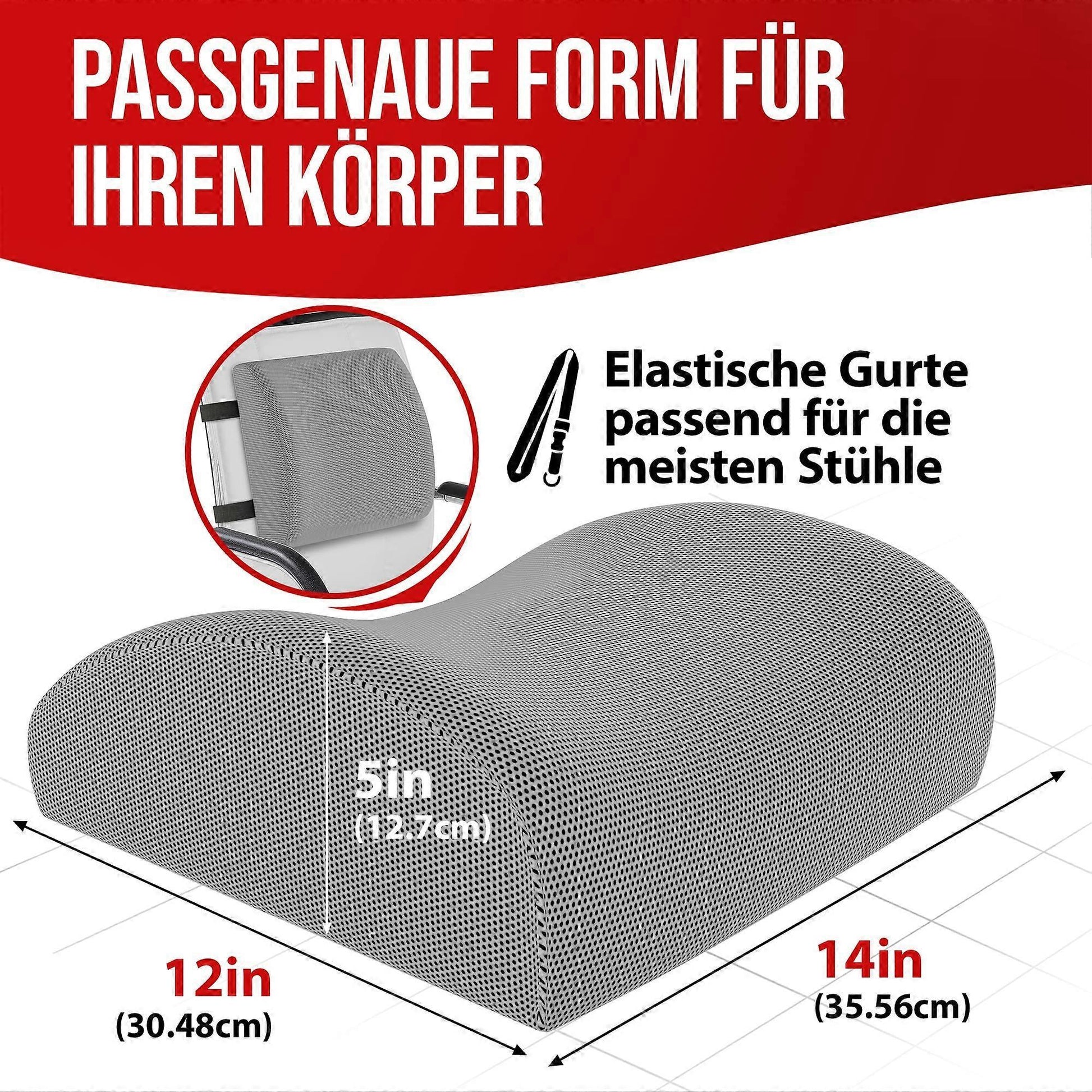 Orthopedic Seat Cushion - Memory Foam Lumbar Support for Office Chair & Car V1263-JX-3597