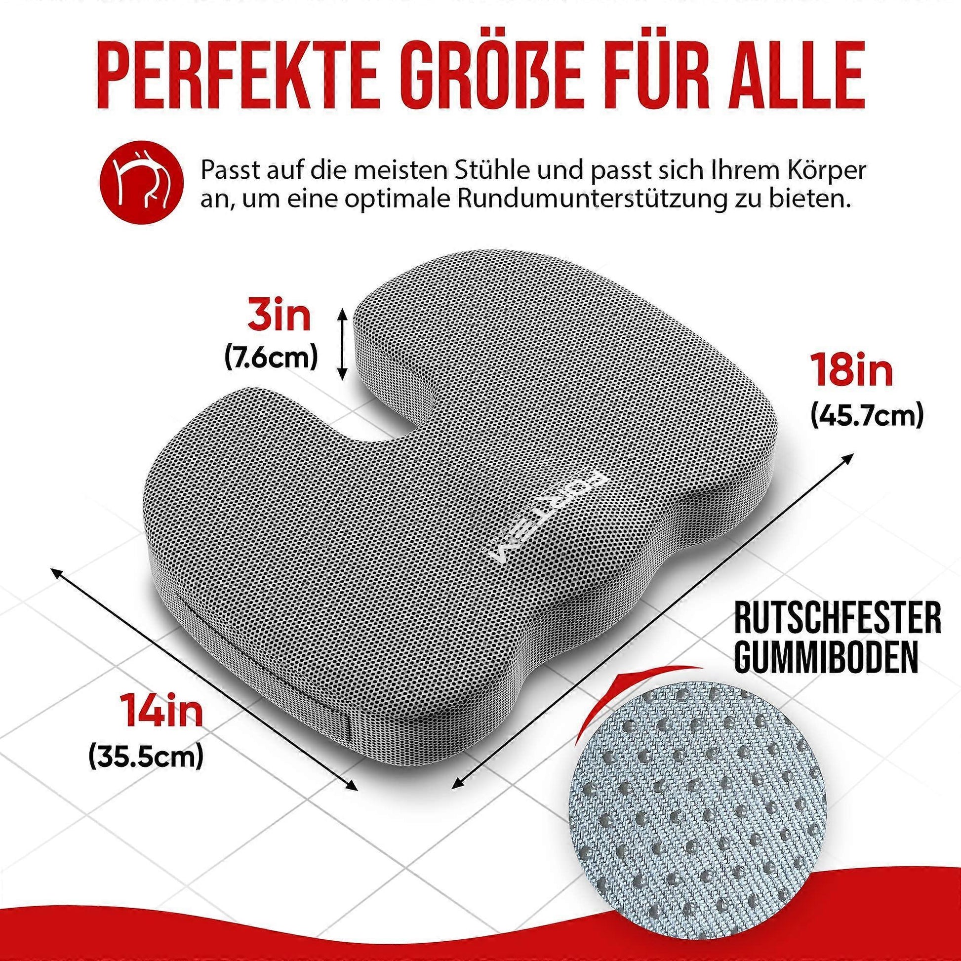 Orthopedic Seat Cushion - Memory Foam Lumbar Support for Office Chair & Car V1263-JX-3597