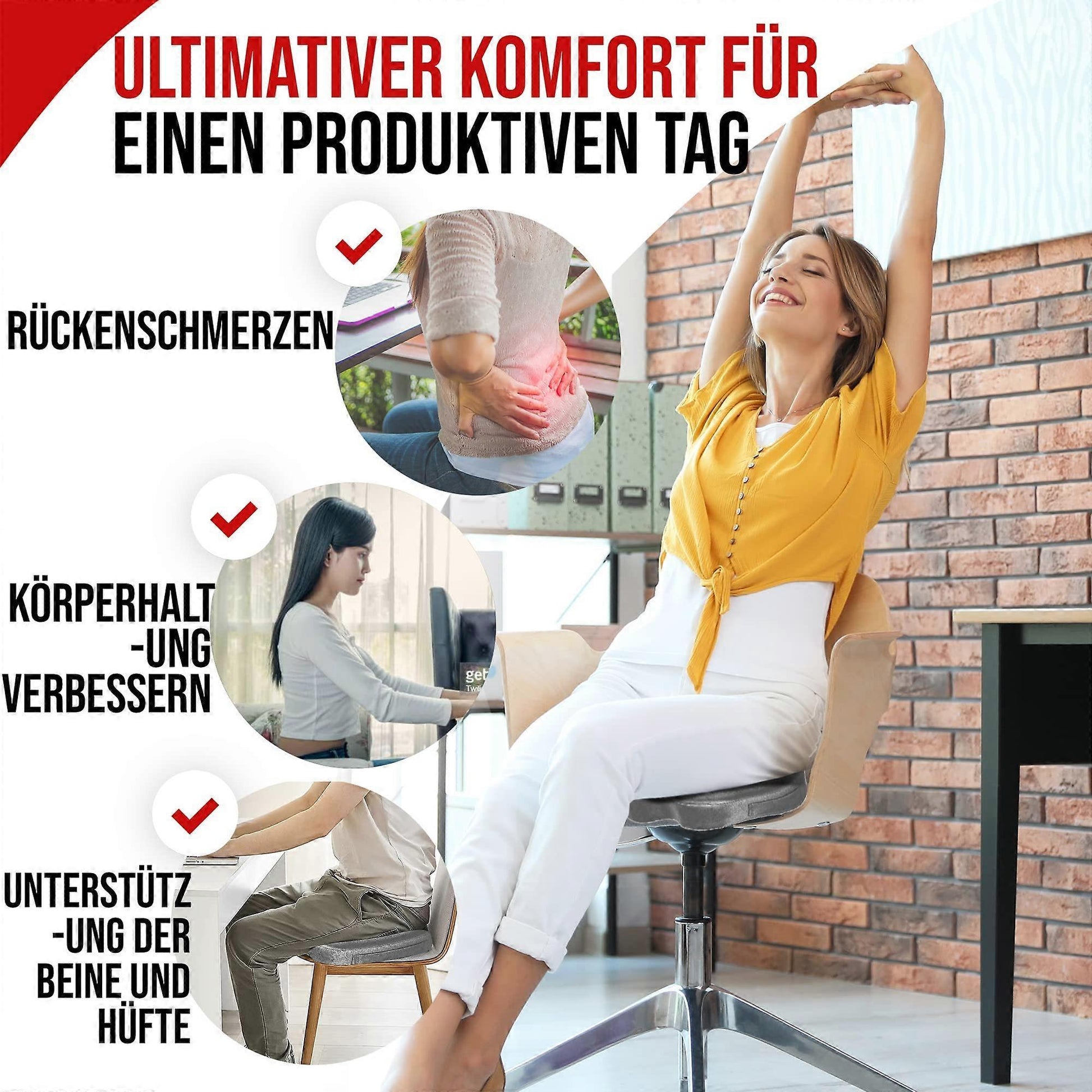 Orthopedic Seat Cushion - Memory Foam Lumbar Support for Office Chair & Car V1263-JX-3597