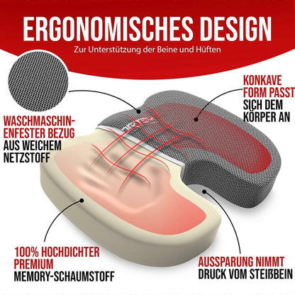 Orthopedic Seat Cushion - Memory Foam Lumbar Support for Office Chair & Car V1263-JX-3597